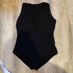 Black low v cut bodysuit